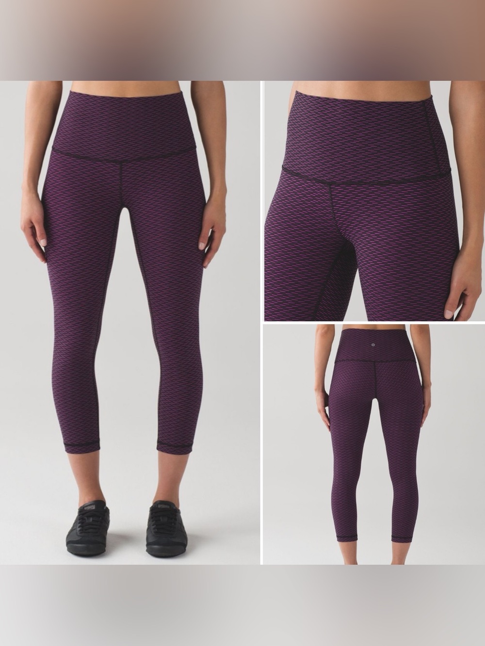 Lululemon Wunder Under Crop High Rise Leggings Black Polar Pink Size 6 Luxtreme